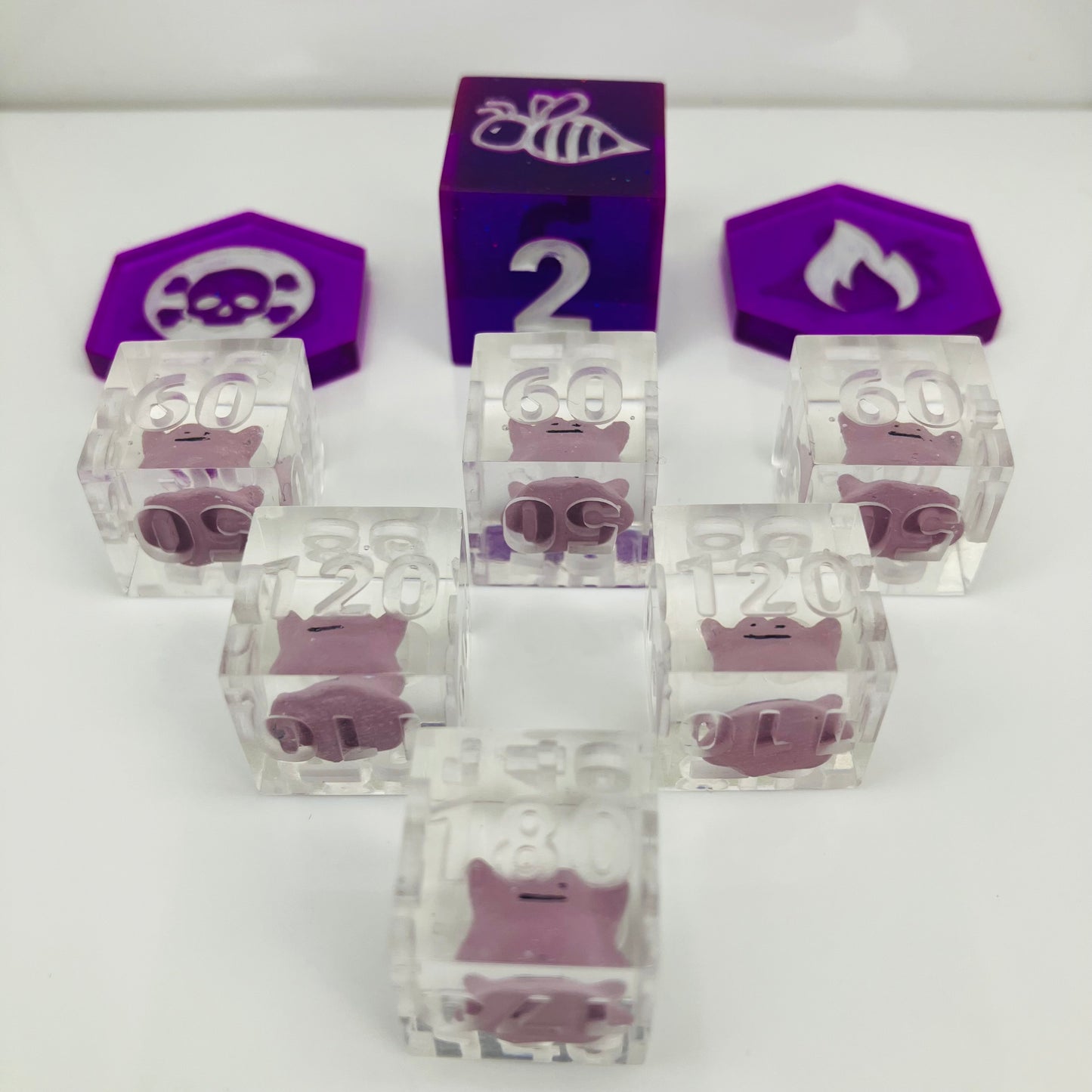 Clear dice with hand painted dittos