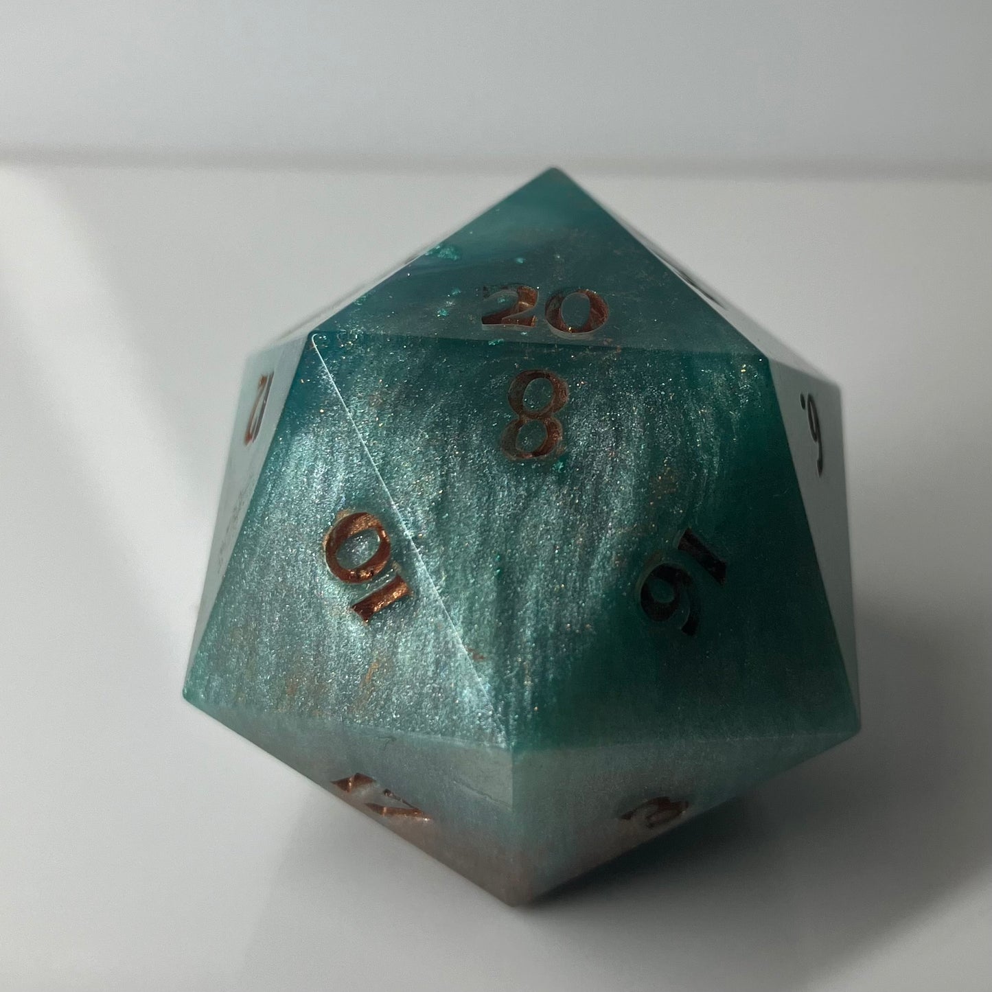 Copper and verdigris 30mm d20 chunk