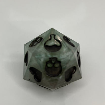 green and silver death save d20 for dungeons and dragons