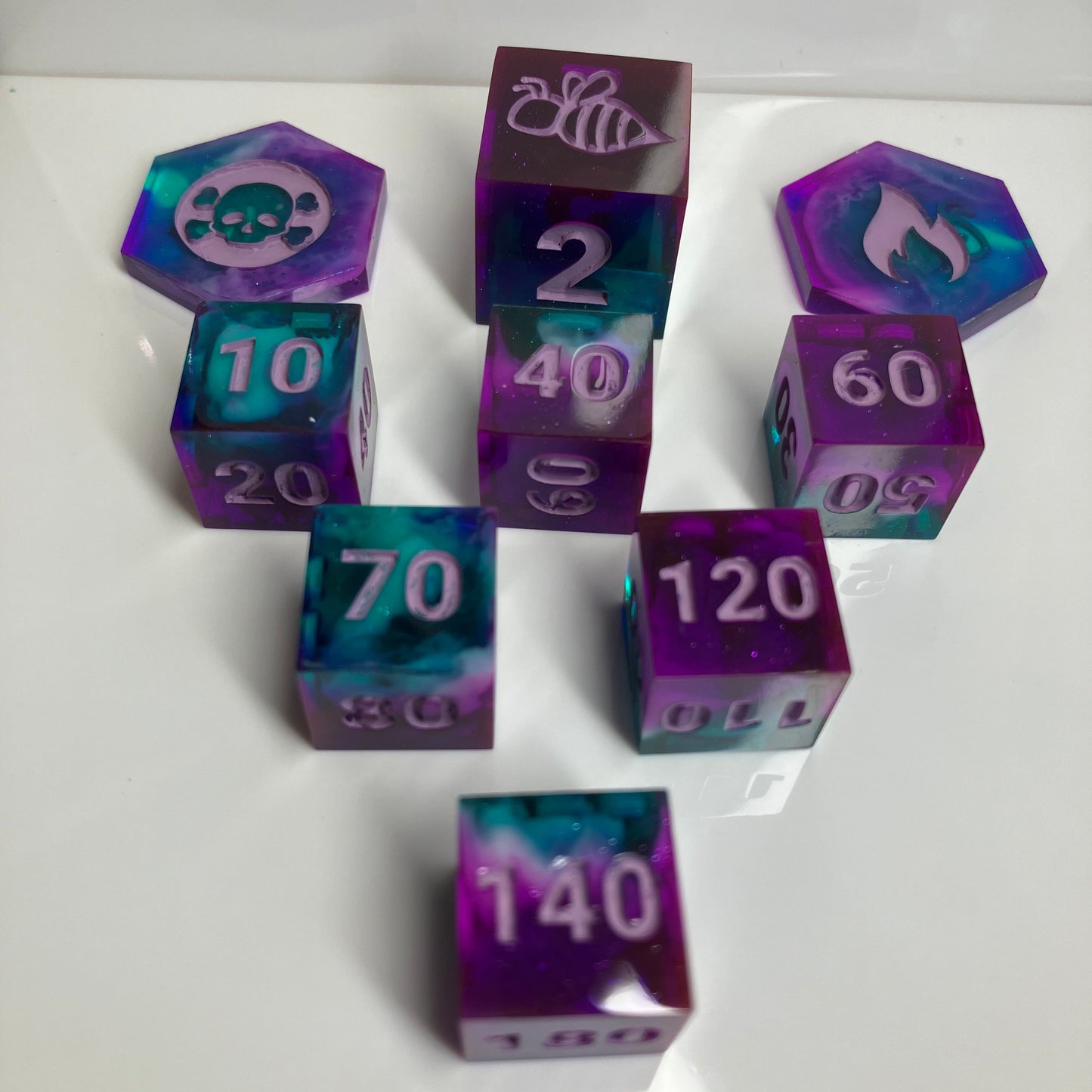 Purple and Blue Cloud dice for the Pokemon TCG