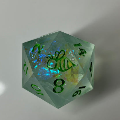 24mm Large d20 mint green with blue flash and glows in the dark