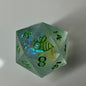 24mm Large d20 mint green with blue flash and glows in the dark