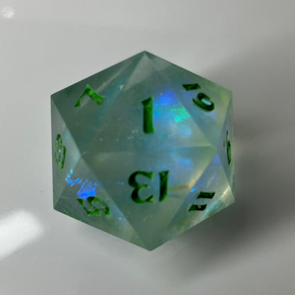 24mm Large d20 Glow in the Dark with blue flashes in the light