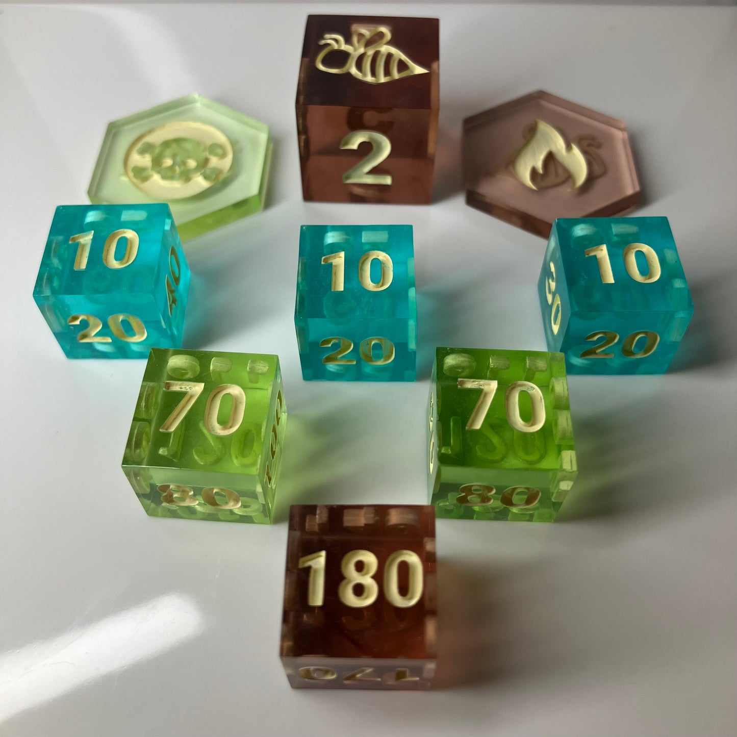 crystal clear resin dice look like paradot, and other gemstones for Pokemon TCG