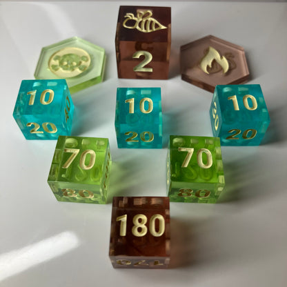 crystal clear resin dice look like paradot, and other gemstones for Pokemon TCG