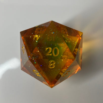 30mm d20 chunk with an orange to green gradient and it sparkles