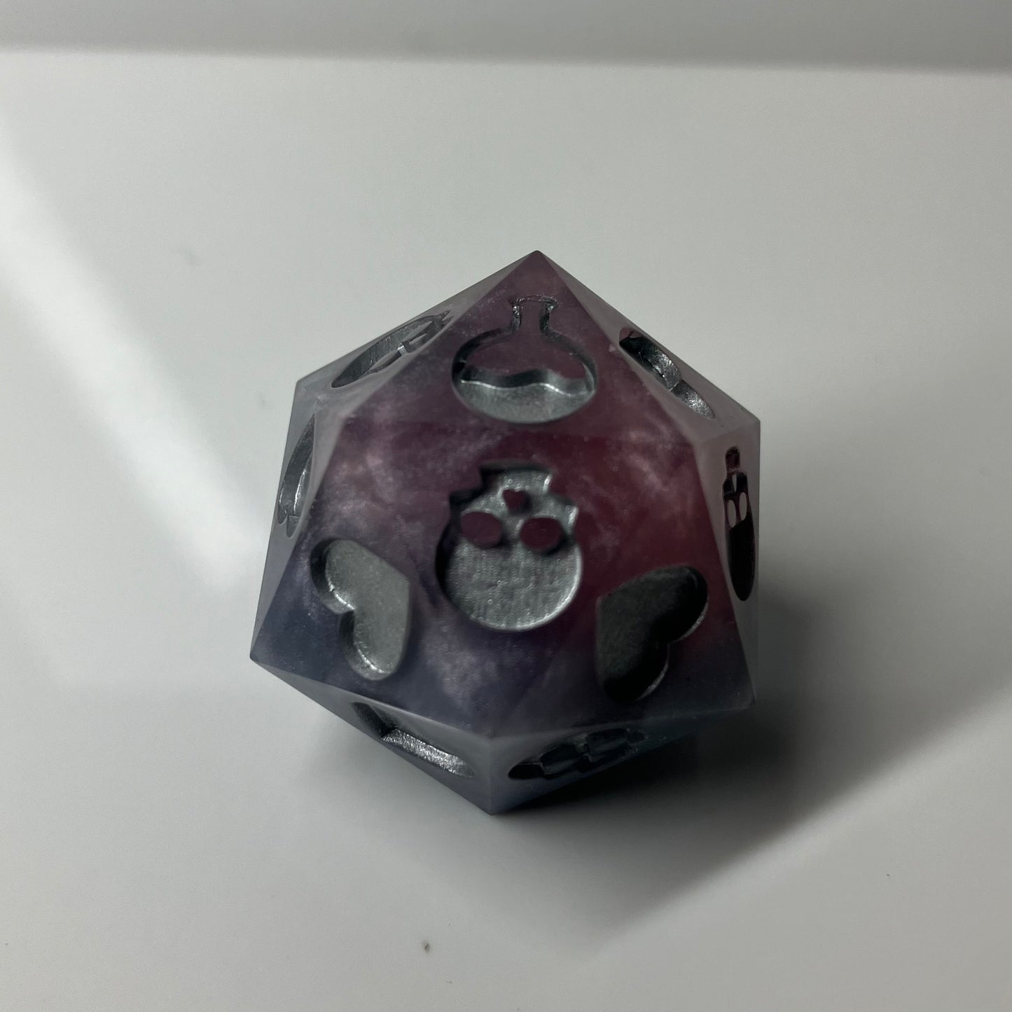 Purple and pink d20 hand painted silver for dnd and pathfinder