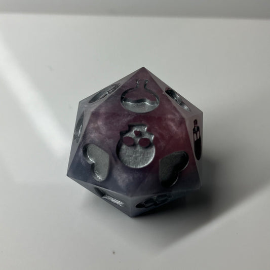 Purple and pink d20 hand painted silver for dnd and pathfinder