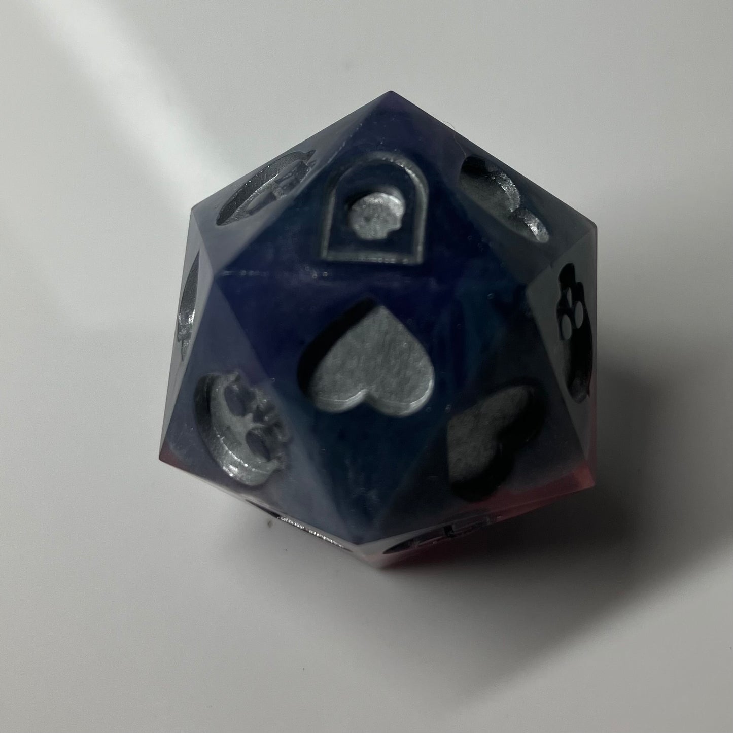 Purple and pink d20 hand painted silver for dnd and pathfinder