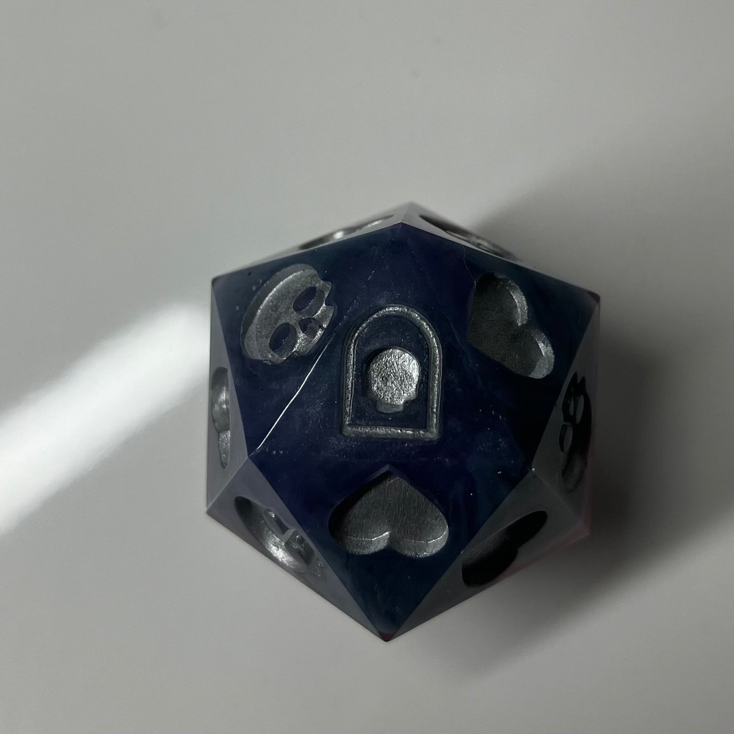 Purple and pink d20 hand painted silver for dnd and pathfinder