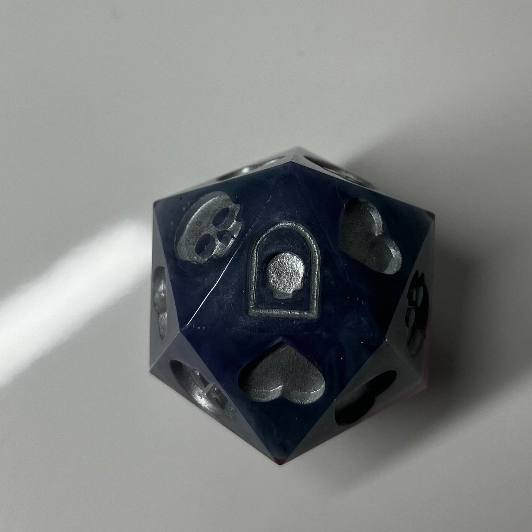 Purple and pink d20 hand painted silver for dnd and pathfinder