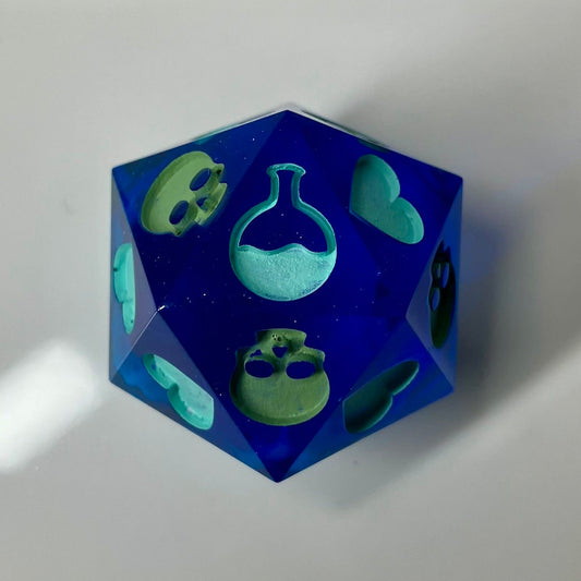 Deep blue d20 with white in middle like deep sea for dnd