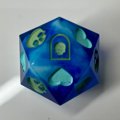 Deep blue d20 with white in middle like deep sea for dnd