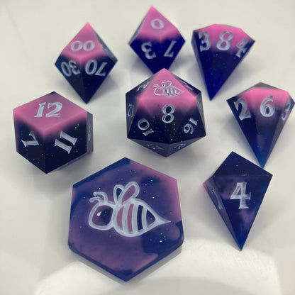 resin dice with glitter and in unique shapes