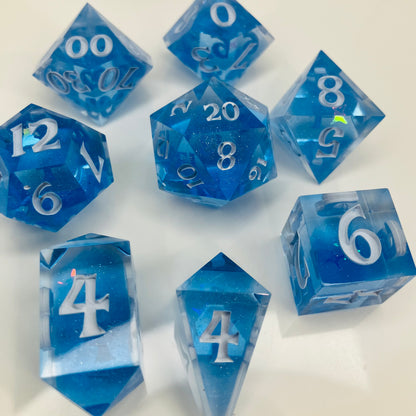 crystal blue resin dice with holographic star glitter