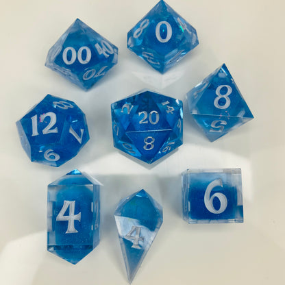 crystal blue resin dice with holographic star glitter
