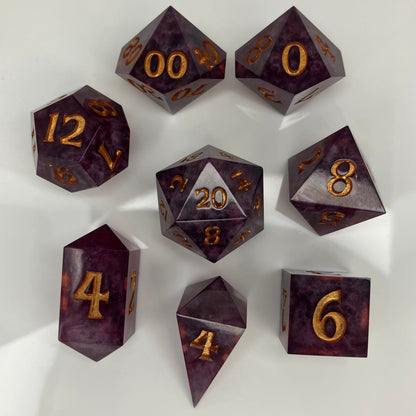 Garnet look resin cast dice with gold numbers