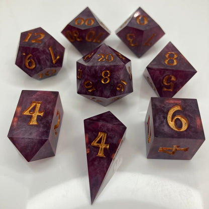 Garnet look resin cast dice with gold numbers