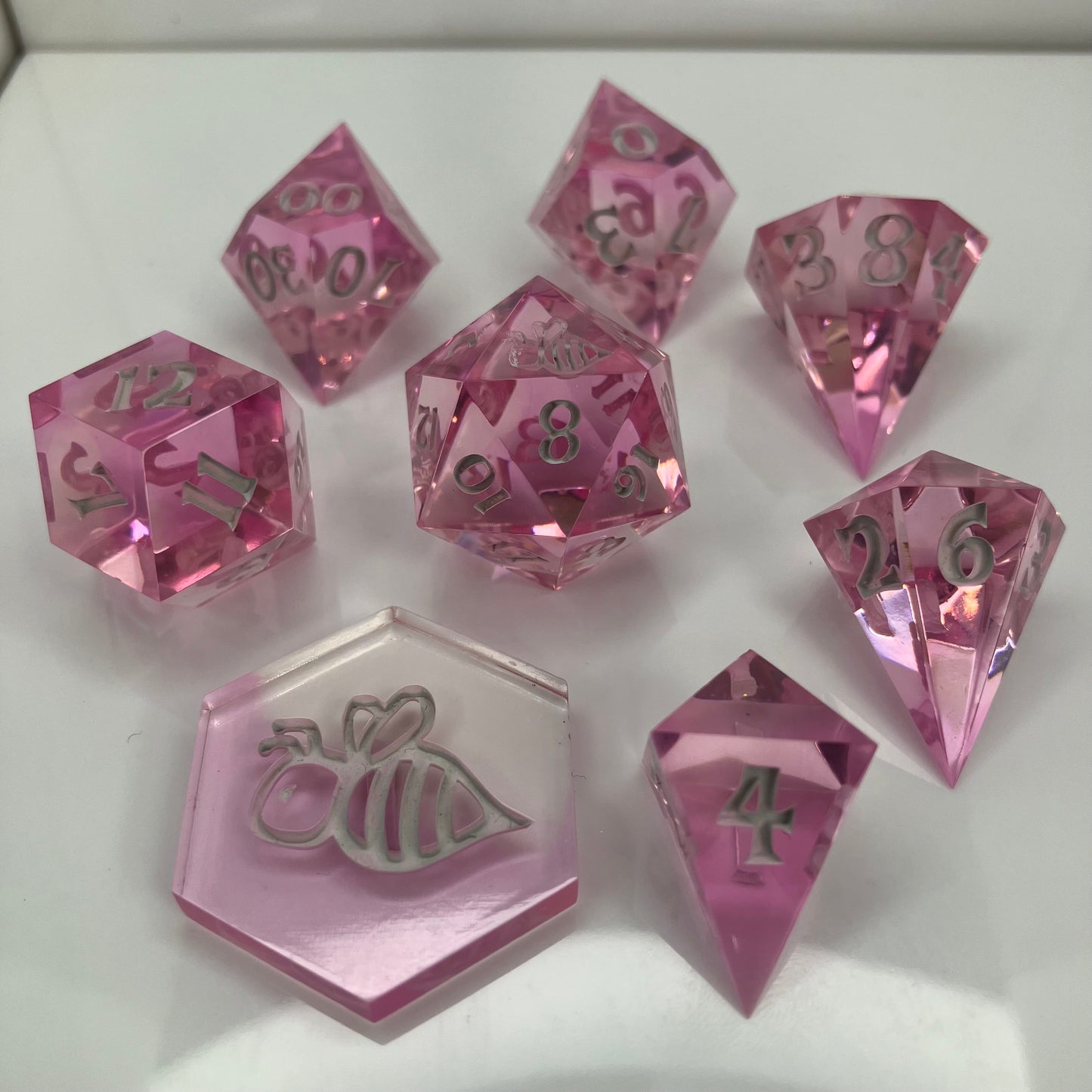 gem cut resin dice like pink diamonds