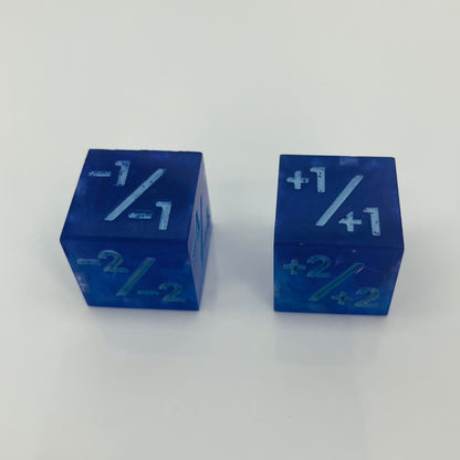 Blue positive and negative counter dice for mtg