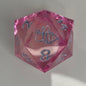clear pink d20 with bee logo and 'moon' insert