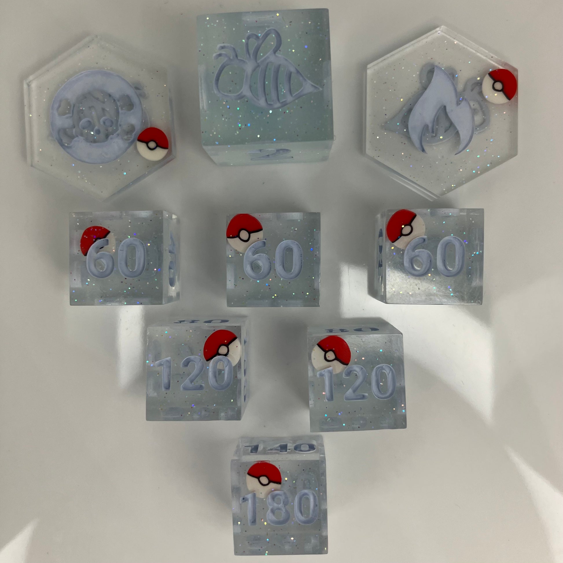 6 sided dice with pokeballs for damage tracking in pokemon tcg