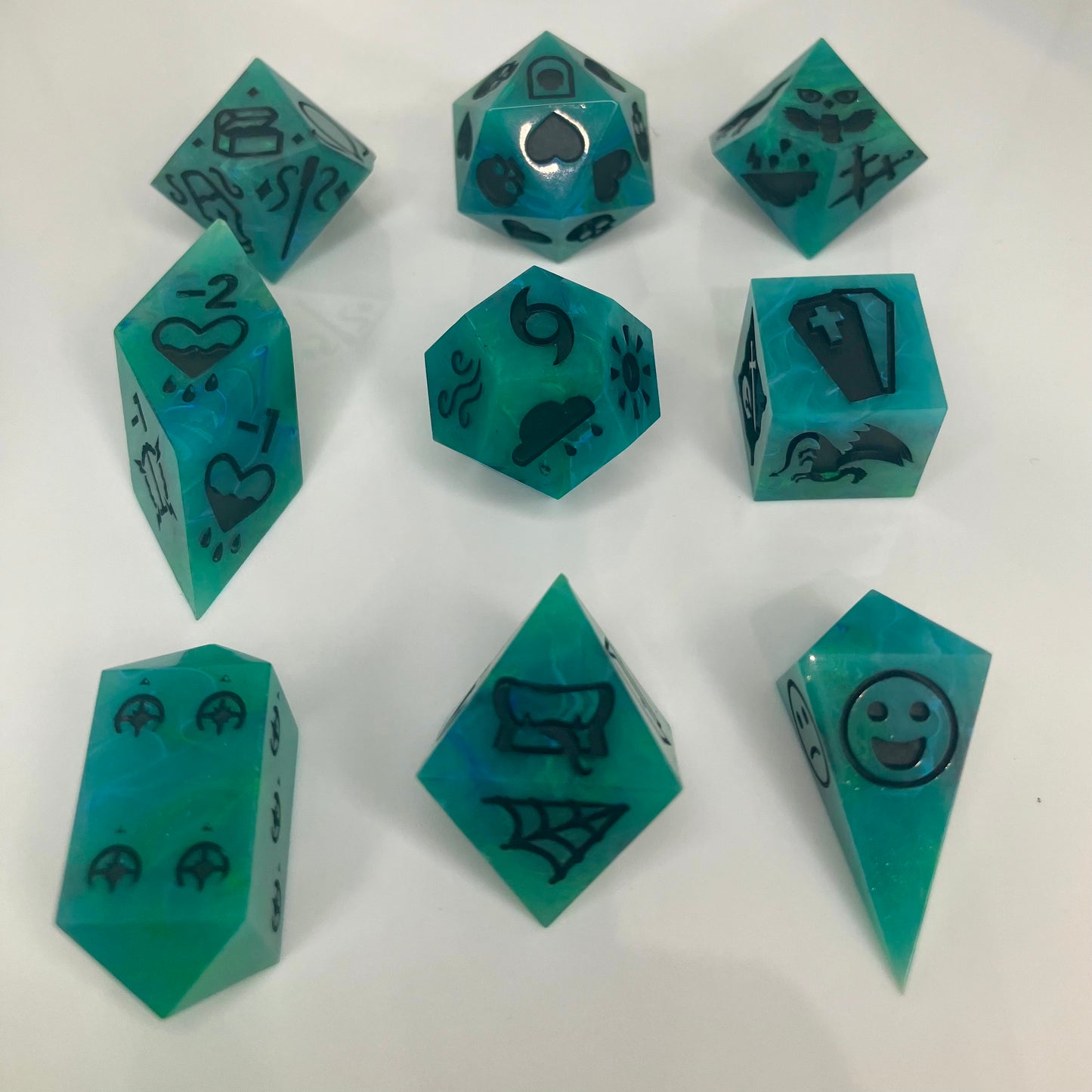 Resin Turquoise look dice for designing game sessions