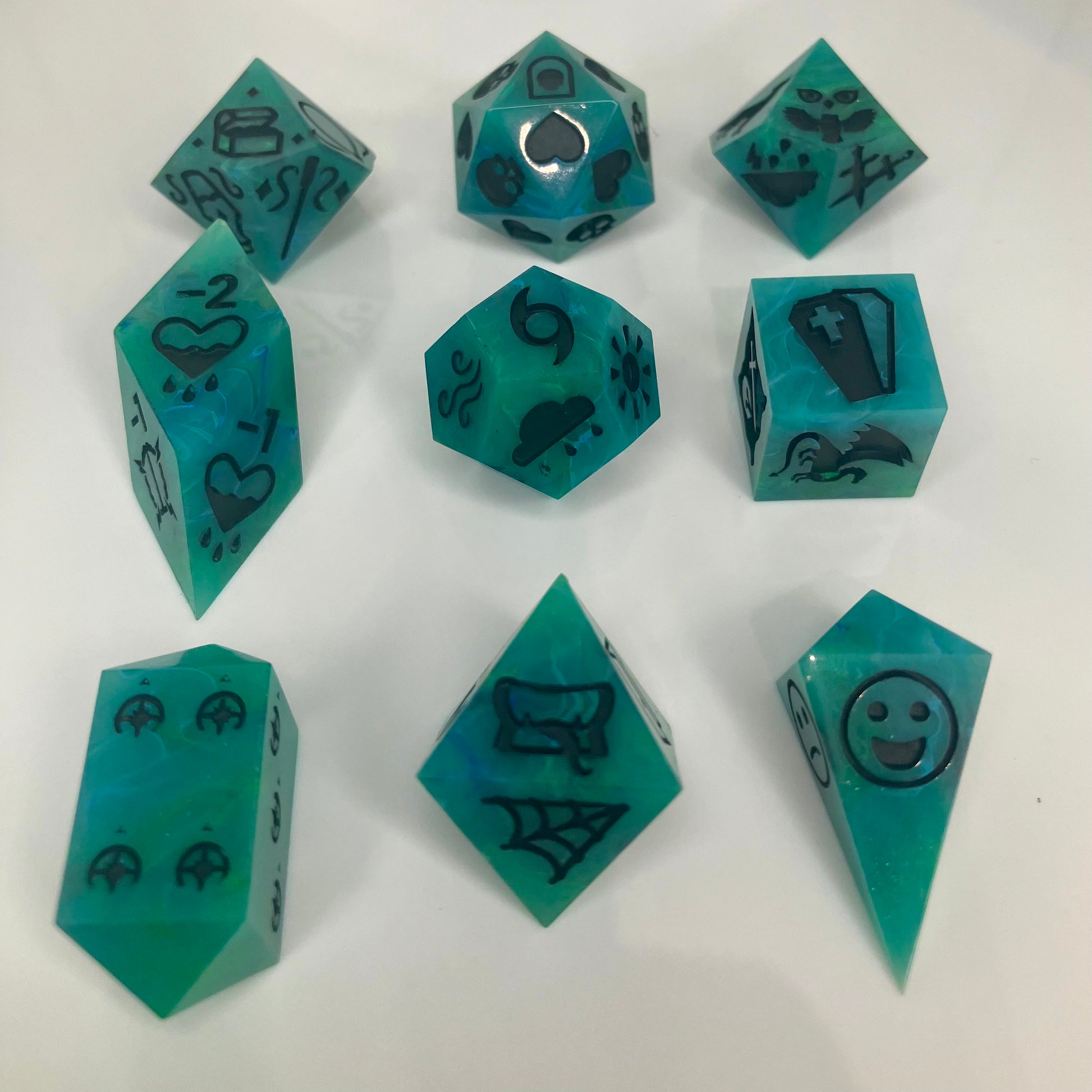 Resin Turquoise look dice for designing game sessions
