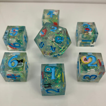 6 d6 and a spindown d20 for use with lorcana tcg