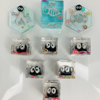 clear dice with soot sprites for use with pokemon tcg