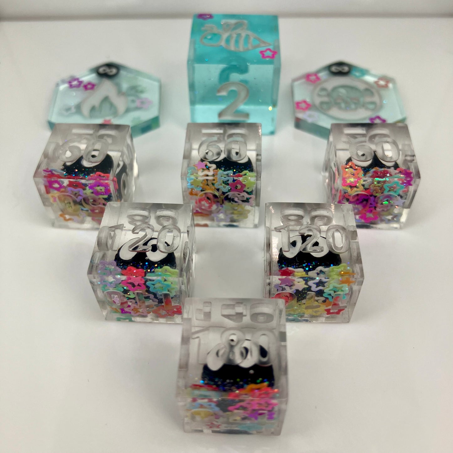 clear dice with soot sprites for use with pokemon tcg