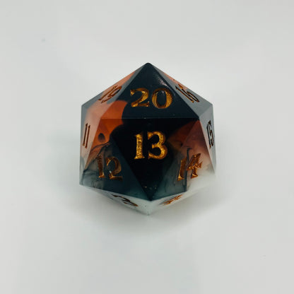 Calico cat inspired spindown d20