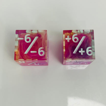 pink swirls in clear dice for magic the gathering