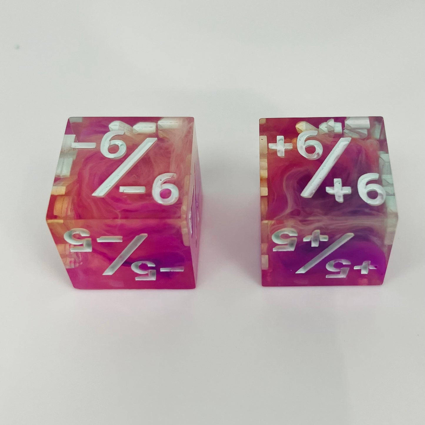 pink swirls in clear dice for magic the gathering