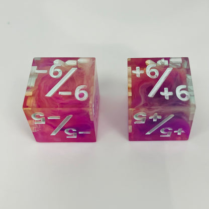 pink swirls in clear dice for magic the gathering