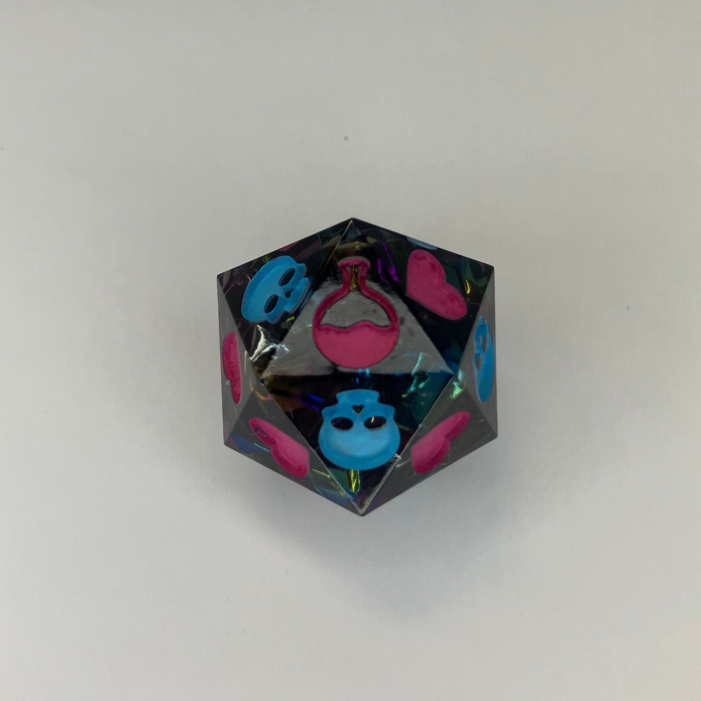 d20 with skulls and hearts for dnd
