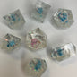 Crystal Clear dice with hand painted woopers